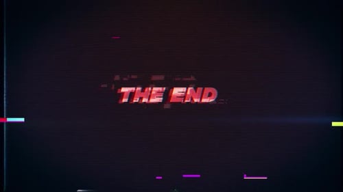 DAS END-Text-Glitch-Effekte-Konzept für Videospiel-Bildschirme
