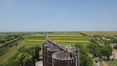 Silo à grains et paysage agricole