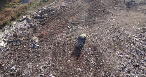 Aerial View of Truck at Waste Disposal Landfill