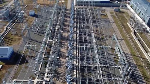 Transformer Electrical Power Plant Aerial View Footage