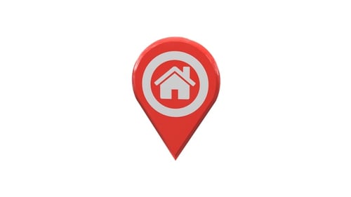 Animated 3D Red Map Pin with House Icon Reveal