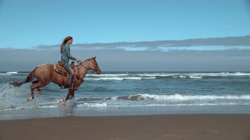 Super slow motion shot of woman riding horses at beach, Oregon, shot on Phantom Flex 4K