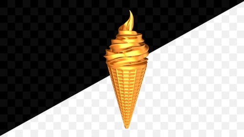 Rotating Golden Ice Cream Cone 3D Animation