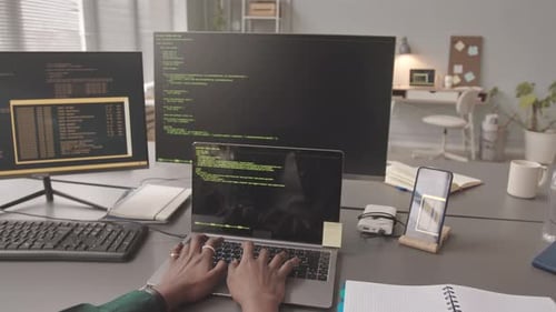 Programa de programador femenino Codificación en portátil