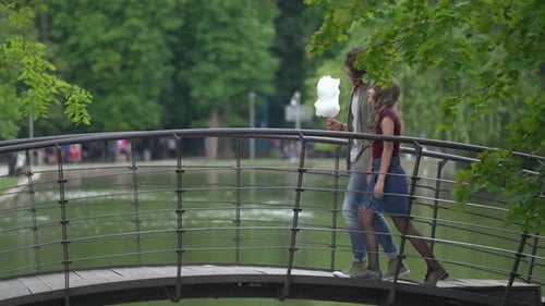 Couple marchant sur un pont