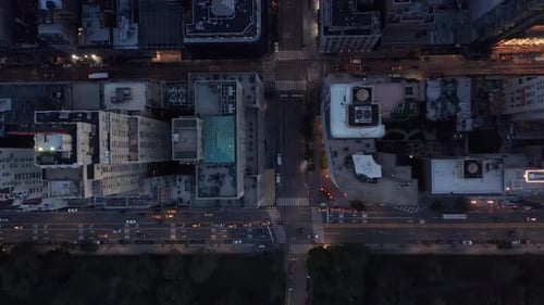 Birds Perspective of New York City Road at Central Park with Busy Car Traffic
