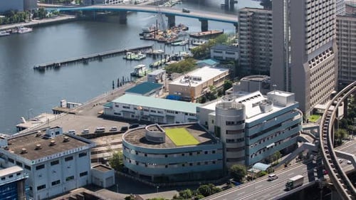 Tokio Japan Stadt Hafen Wolkenkratzer Straße Autobahn Verkehr