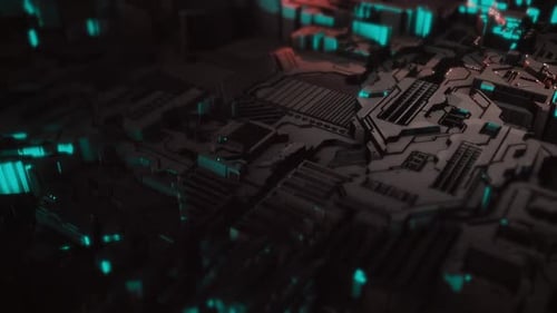 Futuristic Digital Circuit Board Animation with Glowing Lights