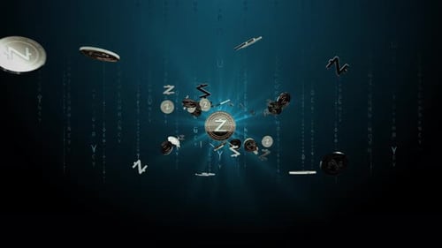Set 3-7 Fond de crypto-monnaie ZCASH avec des pièces volantes 4K