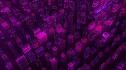Purple Digital Glowing Neon City Hud Background