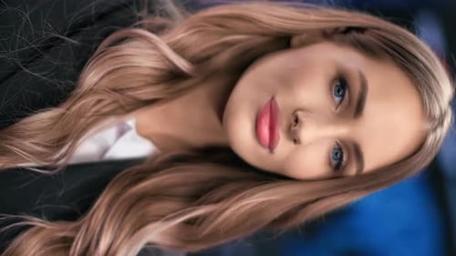VERTICAL VIDEO POV Closeup Face of Happy Blonde Business Woman with Natural Beauty Posing