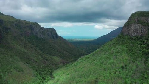 Aerial View Flying Above Lush Green Tropical Rain Forest Mountain the Rainy Season on National Park