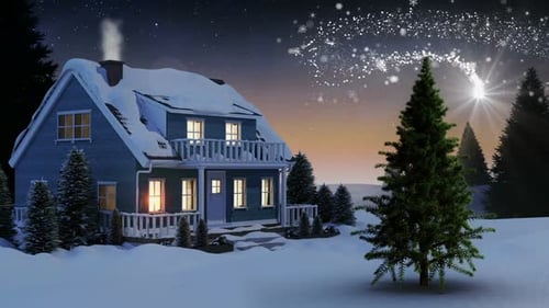Magical Christmas Scene with Snowfall and Festive Tree