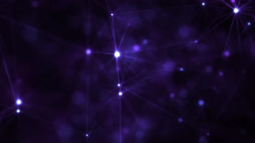 Violett glänzende abstrakte Polygone Netzgitterlinien und Sternenhintergrund