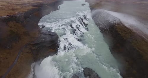 Aerial Gullfoss Waterfall In Iceland