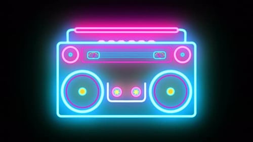 Abstract Neon Retro Boombox Music Tape Recorder Radio