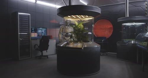Robot travaillant avec un incubateur de plantes