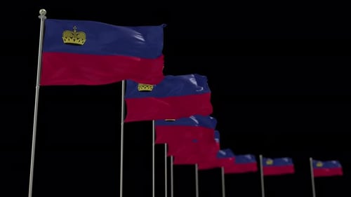 Seamless Loop of Liechtenstein Flags Waving in the Wind