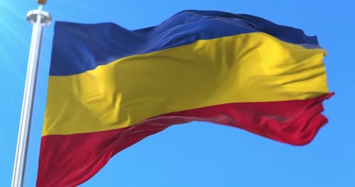 Waving Blue Yellow Red Striped Flag Animation on Clear Sky