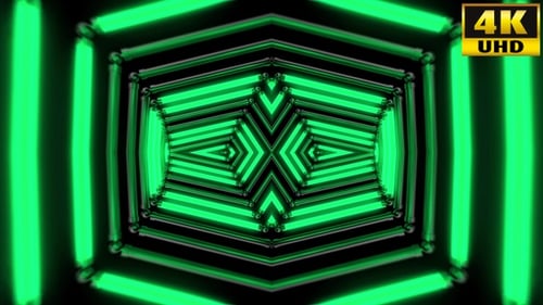 Looping Green Neon Geometric Tunnel for VJ Backgrounds