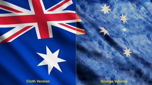 Waving Australian Flag Clean and Grunge Versions Loop