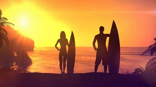 Surfer am Strand bei Sonnenuntergang 4K