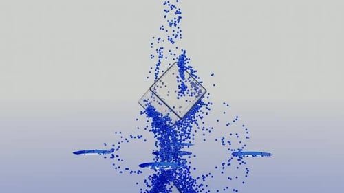 Transparent 3D cube with silver edges hanging in the air and rotating