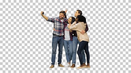 A group of cheerful students taking a selfie, Alpha Channel