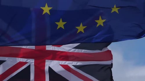 Flags of United Kingdom and European Union Waving