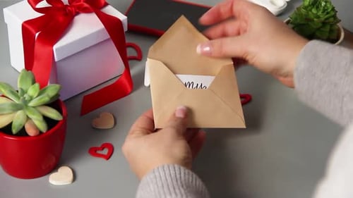 Hands Reveal Valentine Message in Romantic Gift Scene