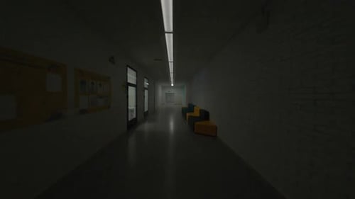 Hallways with Color Decor and Classrooms Doors in New School