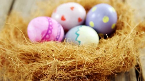 Painted Easter eggs in the nest