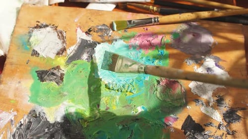 Artist Diluting Paint Close Up Cropped Video