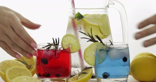 Iced Drinks with Lemon in Studio Shot