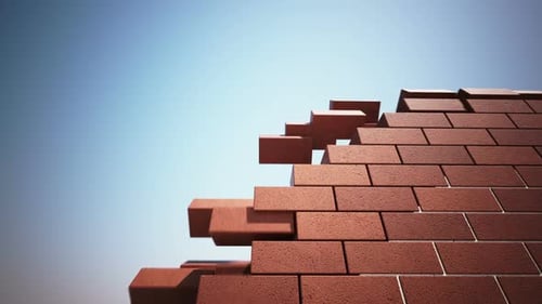 A brick by brick wall building animation. Filled with bright cement. HD