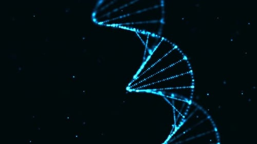 Futuristic DNA Double Helix Rotation with Glowing Particles Background
