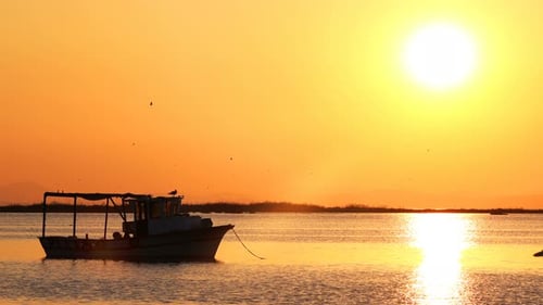 Sunset And Fishing Boats In Calm Sea 2