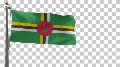 Dominica National Flag Waving on Flagpole with Alpha Channel