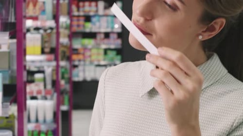 Woman Smelling Perfume on Test Strip Close-up