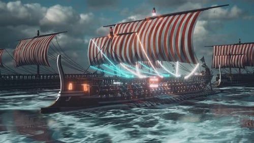 Trireme Ancient Greek And Roman War Ships In Sea 4k