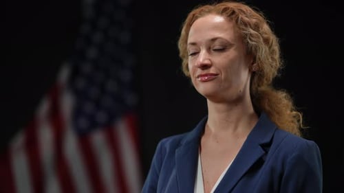 Smiling Woman with Flag Background