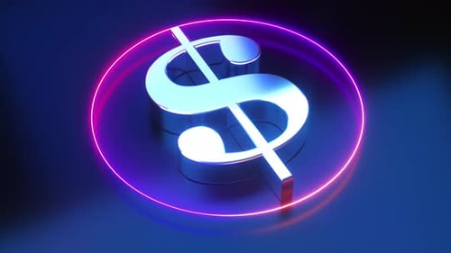 Neon Glowing Dollar Sign Animation with Pulsing Ring
