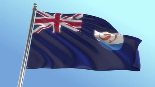 Anguilla Flag Waving against a Clear Blue Sky