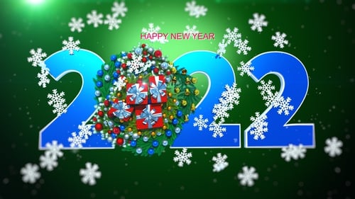 Happy New Year 2022 with Christmas Gifts and Snowflakes
