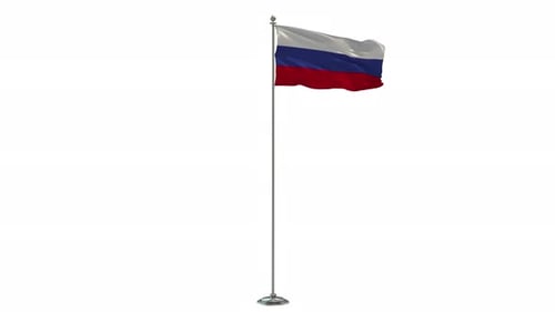 Waving Russian Flag on a Metal Flagpole