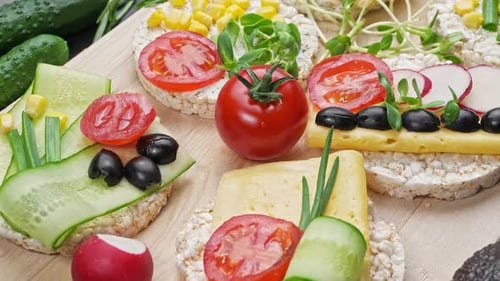 Vegan Sandwiches Displayed on Rice Cakes