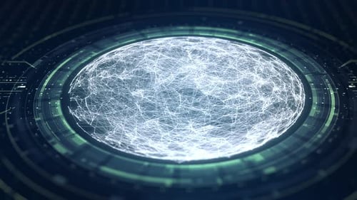 Animated Data Network Grid with Futuristic Technology Interface