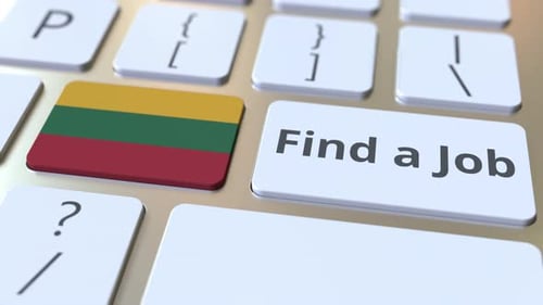 FIND A JOB Text and Flag of Lithuania on the Keys