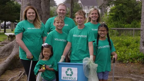 Portrait of a group of volunteers at park cleanup