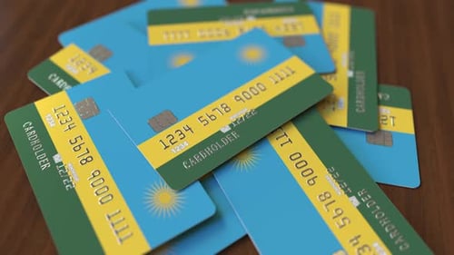 Rwanda Flag Credit Cards Panning Animation